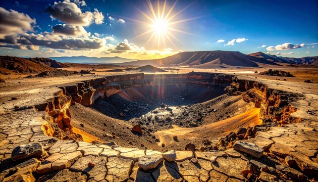 Massive volcanic crater in a desolate desert landscape
