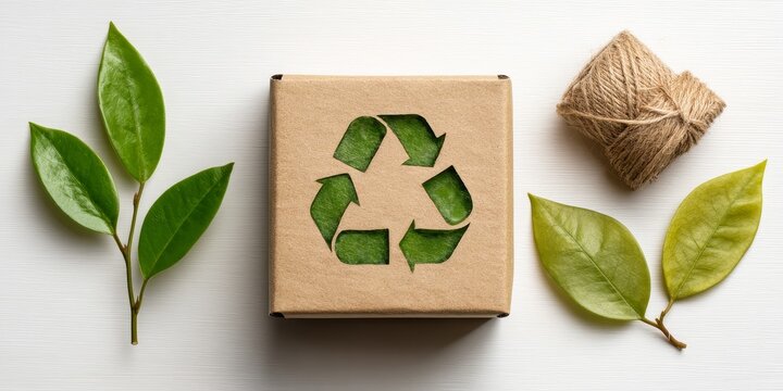Eco-Friendly Packaging and Green Leaves in a Minimalist Environment, FSC Concept