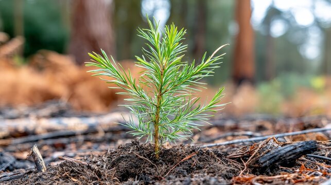 Young Pine Tree Growth in Nature, Forest Environment, Close-Up View, FSC Preservation Efforts