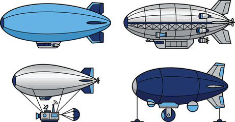 Collection of vintage and modern airship illustrations retro dirigible and zeppelin icons for transportation or adventure concepts isolated  © Naveed