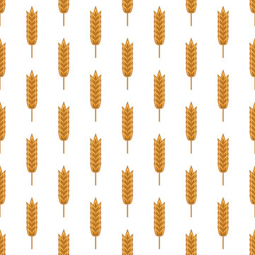 Vector Seamless Pattern with Agriculture Wheat and Cereal Ears on White Background. Organic Wheat, Rice Ear Design Template. Bread, Beer Packaging, Farming, Organic Food Concepts