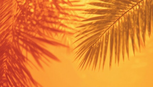 vibrant tropical summer shadow warm palm leaves on orange background