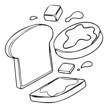 Floating french toast ingredients line art illustration. Generative AI