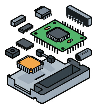 Vintage retro video game cartridge exploded view ill.... Generative AI