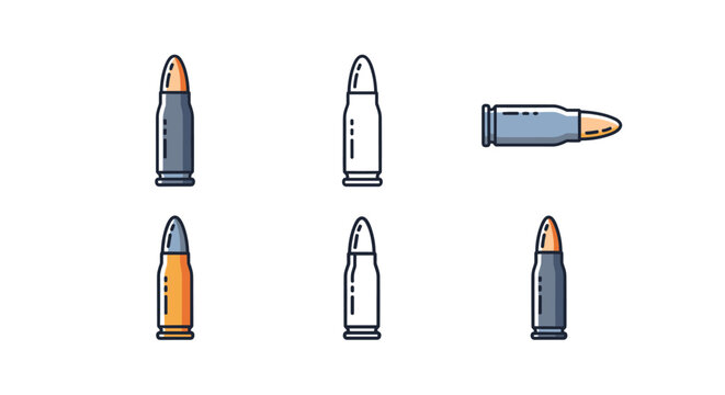 Collection of ammunition cartridges shown in various colors and orientations including vertical and horizontal positions for game assets.