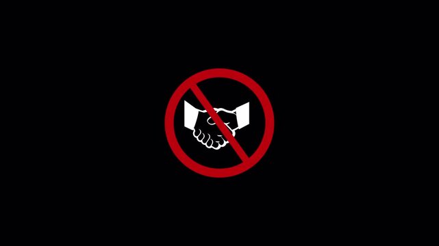 Avoid Handshake Warning Animation  for  Social Distancing Symbol Animation on Transparent Background ,No Handshake Allowed  Sign Animation in 4k with Alpha Channel
