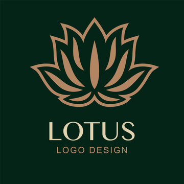 Vector Simple Lotus Logo Design. Minimal Luxury Flower Symbol for Spa, Wellness, Yoga, Beauty Brand, Natural Cosmetics, Health, Meditation Studios. Gold Lotus Symbol