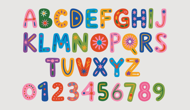 Cutout alphabet font in retro cartoon style. Playful magazine collage lettering with uneven shapes, bold characters and handmade look, childish and doodle typeface for posters, kids projects, educatio