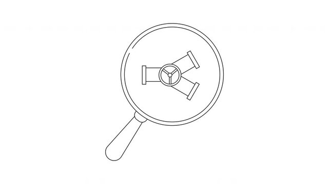 Magnifying glass over pipes and a symbol of recycling.