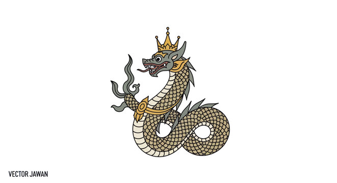 Thai Naga Dragon King with Crown, Mythical Serpent Creature, Southeast Asian Folklore