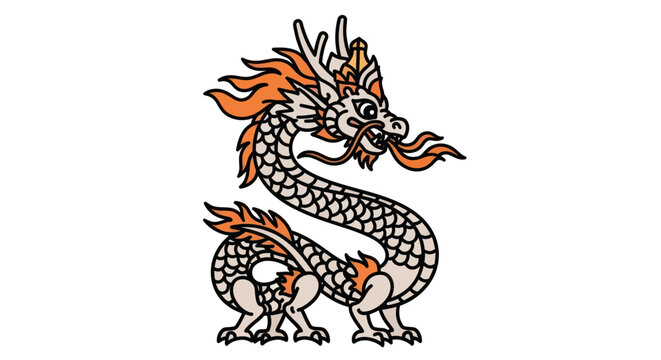 Traditional Chinese Dragon Illustration - Mythical Creature, Asian Folklore, Fire Element