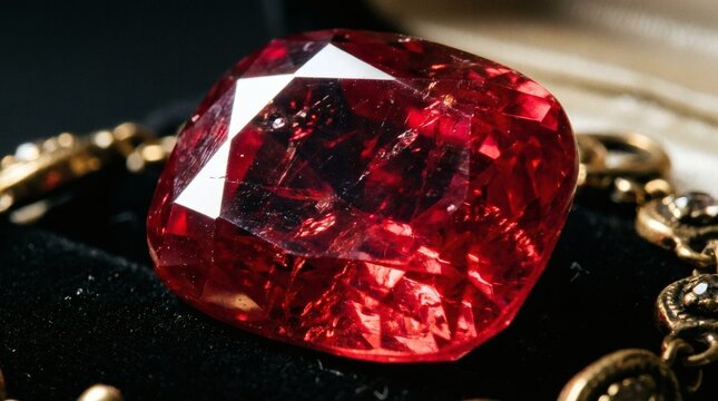 Ruby gemstone reflections, deep red crystal texture.