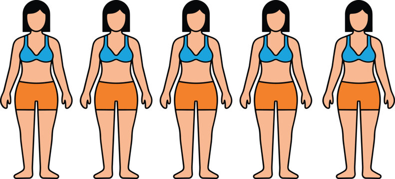 Female Body Shape Types Set Flat Illustration of Five Different Women Figures Isolated on White