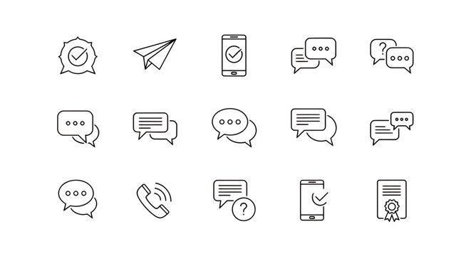 Set of line art chat bubbles and communication icons for UI design.