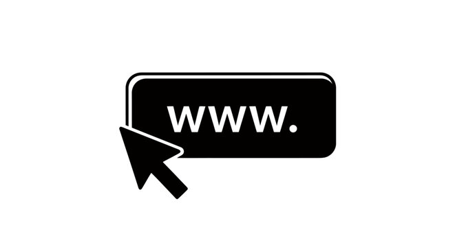 Cursor Icon Clicking on www Web Address Button Representing Internet Navigation.