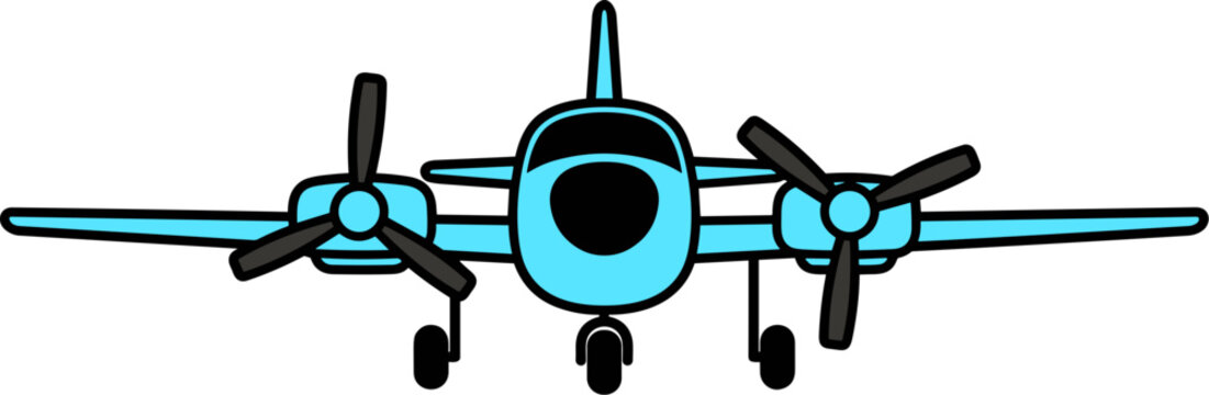 Front View of Blue Twin-Engine Airplane