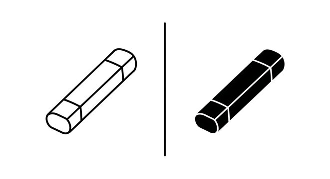 Set of two eraser icons, outline and solid style