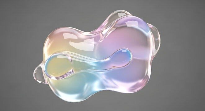 Abstract transparent fluid forms with pastel colors 3 d render isolated