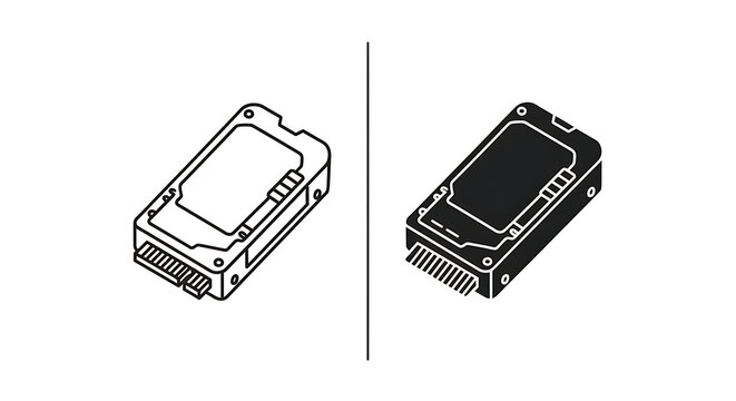 Isometric icons of a solid state drive or ssd storage device