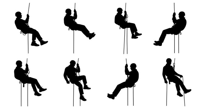 Rock Climber Rappelling Silhouettes Collection