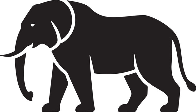 Black silhouette of an elephant walking against a white background animal