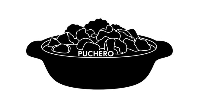 Traditional Puchero Meat and Vegetable Stew in a Rustic Pot Silhouette
