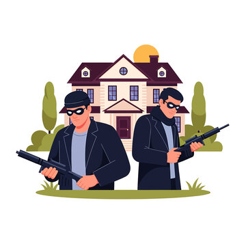 Masked robbers with rifles targeting a residential house
