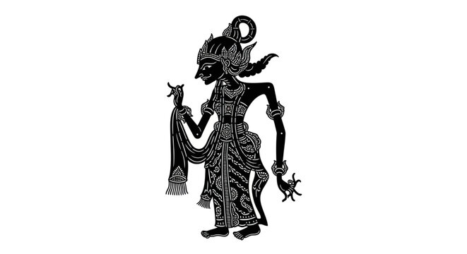 Traditional Indonesian Wayang Kulit Shadow Puppet Silhouette