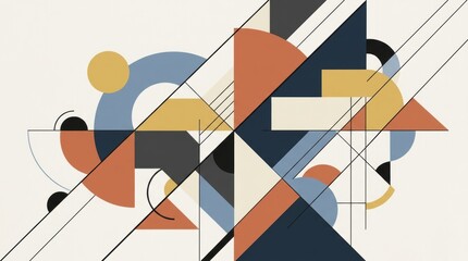 Bauhaus style abstract geometric composition, retro mid-century modern art with circles and triangles, minimalist graphic design background © Sohail