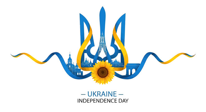 Ukrainian Trident Emblem with Sunflower Design.
