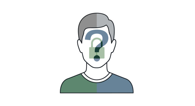 Anonymous Person Silhouette with Question Mark and Lock Icon on Face