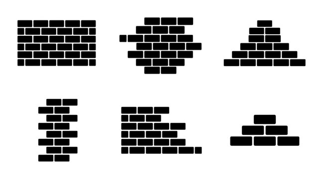 Brick Wall Vector Icons, Building Material Graphics, Construction Elements Set, Architectural Design Assets