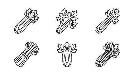 Naklejka premium Linear drawings of celery stalks and leaves arranged in a cluster vegetable nutrition ingredient collection illustration minimalist