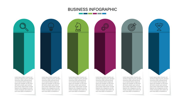 Infographic design with icons and 6 options or steps. Timeline design for brochure, presentation. Infographic design layout. Vector illustration.