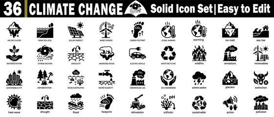 Climate change solid icon set, easy to edit vector illustration. © Logo Solution