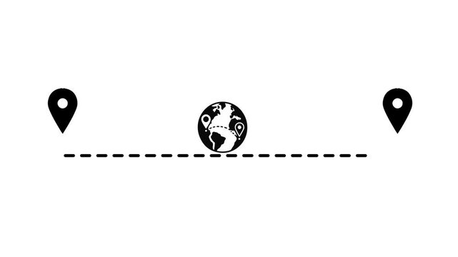 World map with location pins marking global destinations on dotted line 4K animation