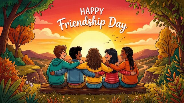 Happy international friendship day diverse friends celebrating together outdoors
