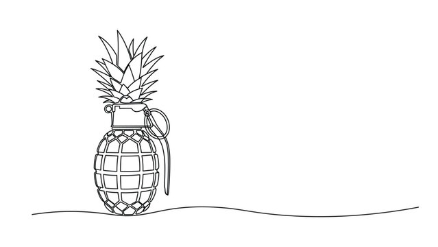Creative concept line art drawing of pineapple shaped hand grenade isolated on background.