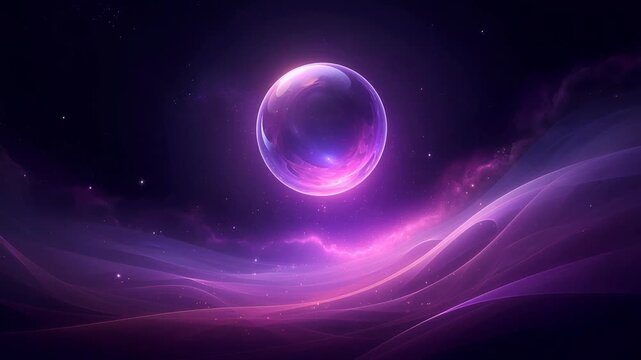 Glowing translucent orb floating above swirling purple and pink cosmic background in space