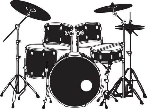 Black drum set with cymbals and stands drums music