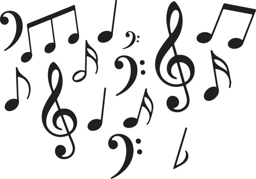 Black music notes on white background treble clef bass clef