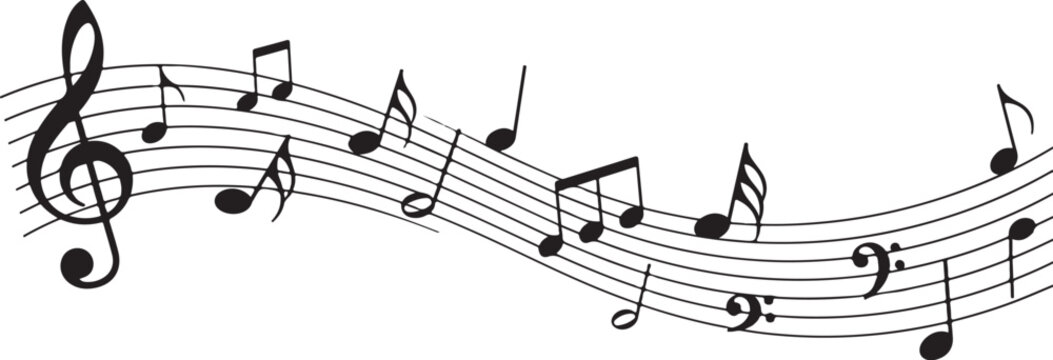 Black musical notes on five lines treble clef staff
