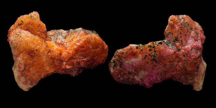 Rough, natural gemstone, sunstone orange quartz with iron oxide inclusions