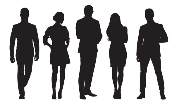 Business team silhouettes standing in a professional row, leadership