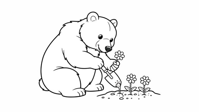 Cute polar bear holding flower.