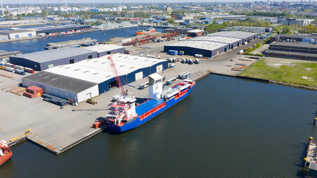 Amsterdam, Netherlands - 28 April 2026: Aerial View of Wind Propulsion Technology on Bulk Carrier, ODDA Marie