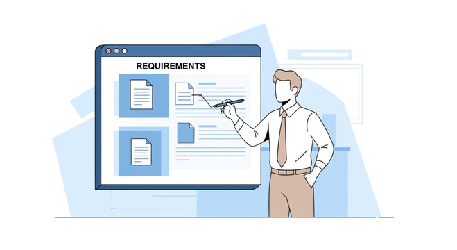 Business man presenting project requirements on a digital screen