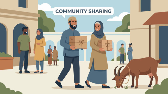 People sharing food and helping each other.