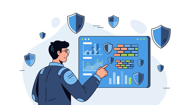 Cybersecurity professional monitoring data security and network protection