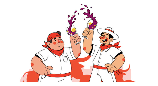 San Fermin festival celebration with traditional wine toast illustration